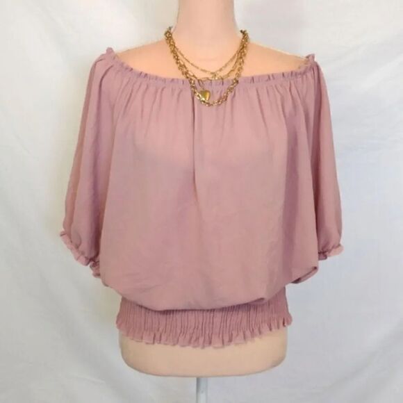 Love J Pink Blush Ruffled Off The Shoulder Smock Hem Blouse 1X NWOT - Picture 4 of 17